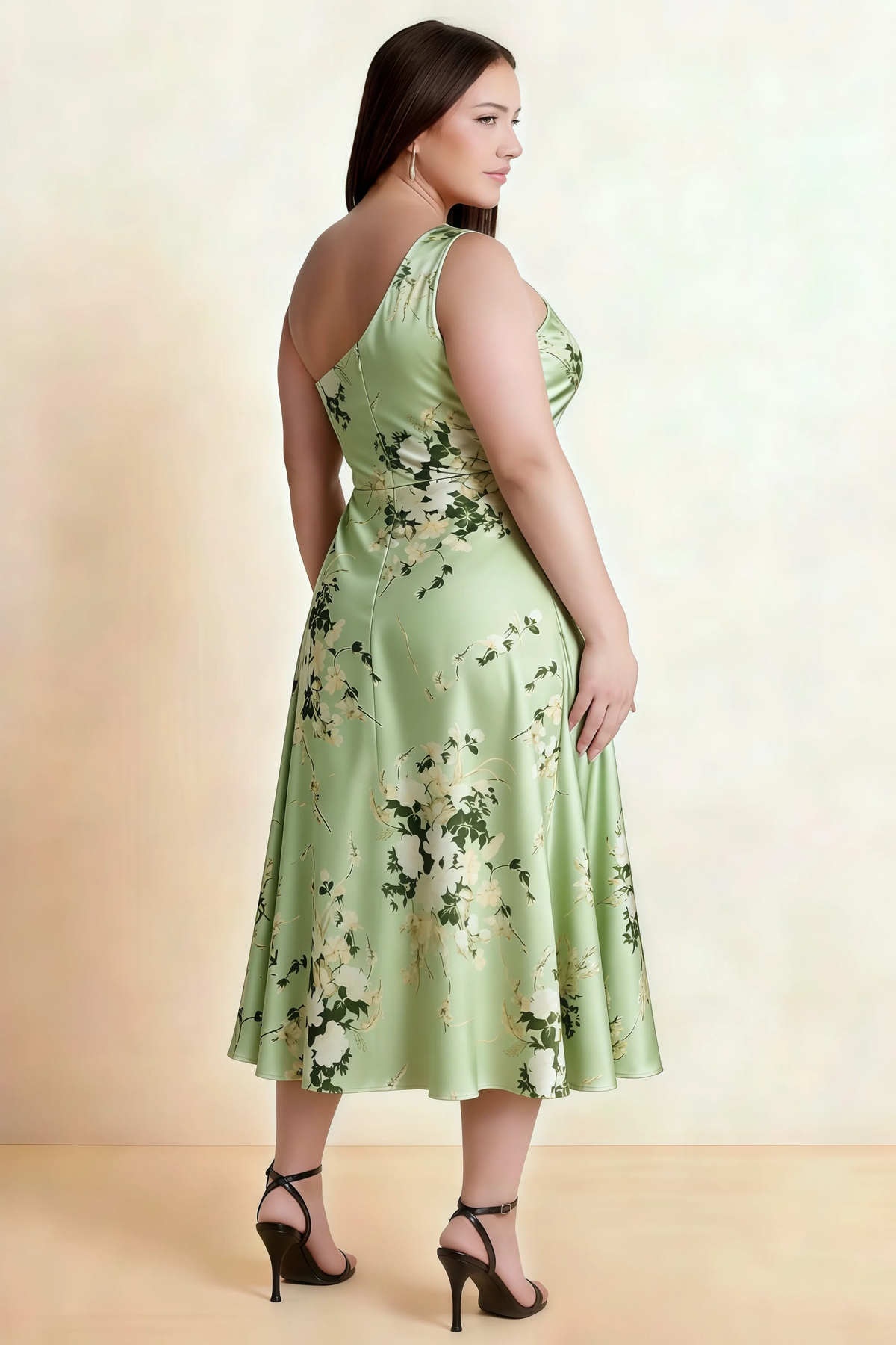 Alexa Green Floral One Shoulder Midi Dress with Slit
