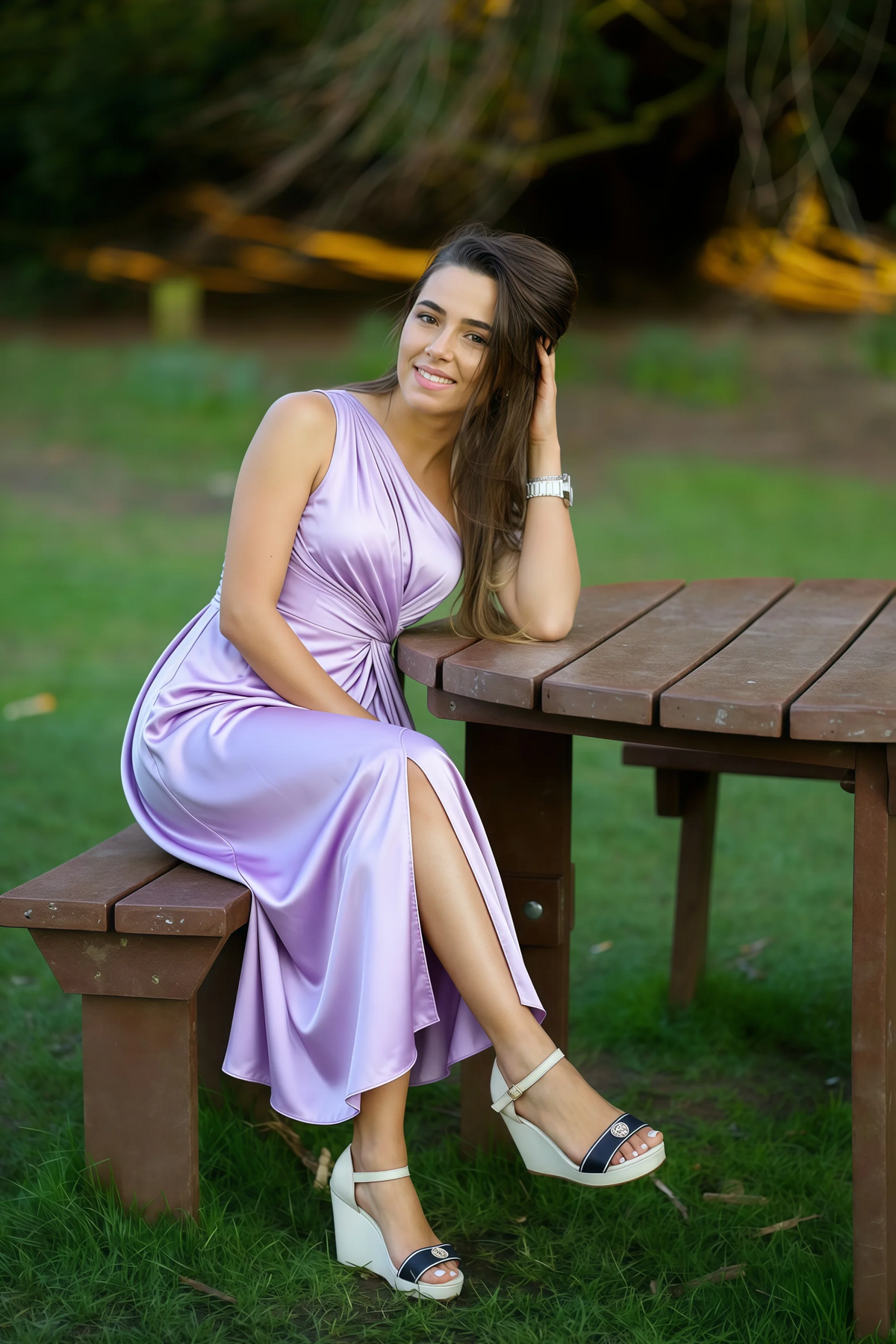 Alexa Lilac Satin One Shoulder Midi Dress with Slit