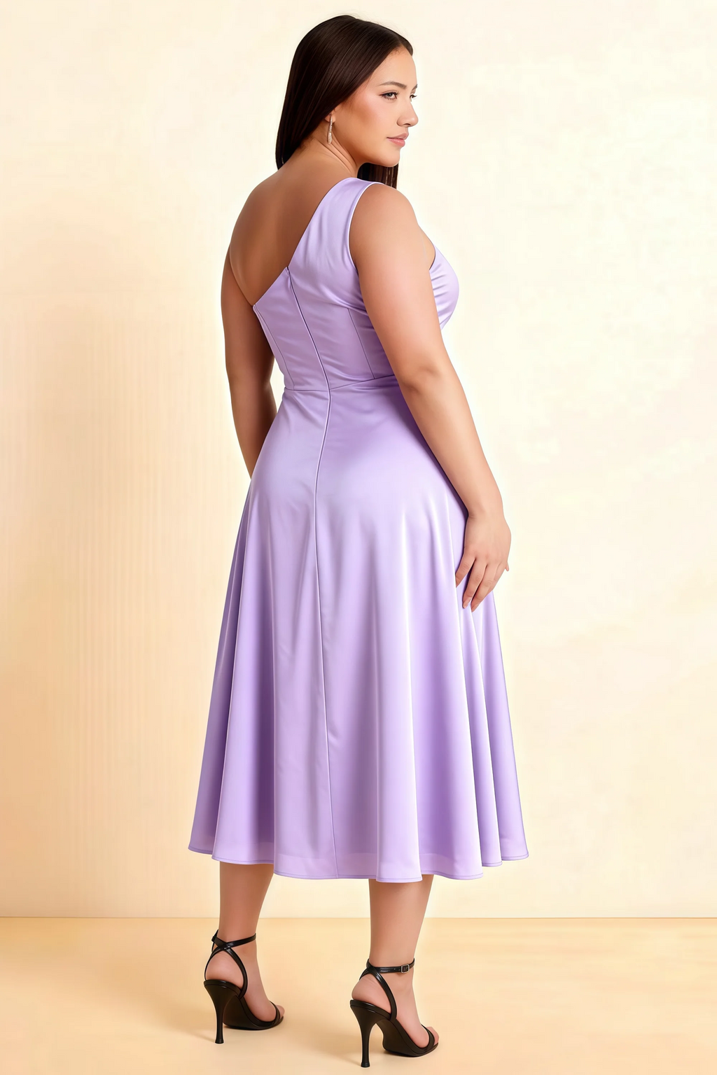 Alexa Lilac Satin One Shoulder Midi Dress with Slit