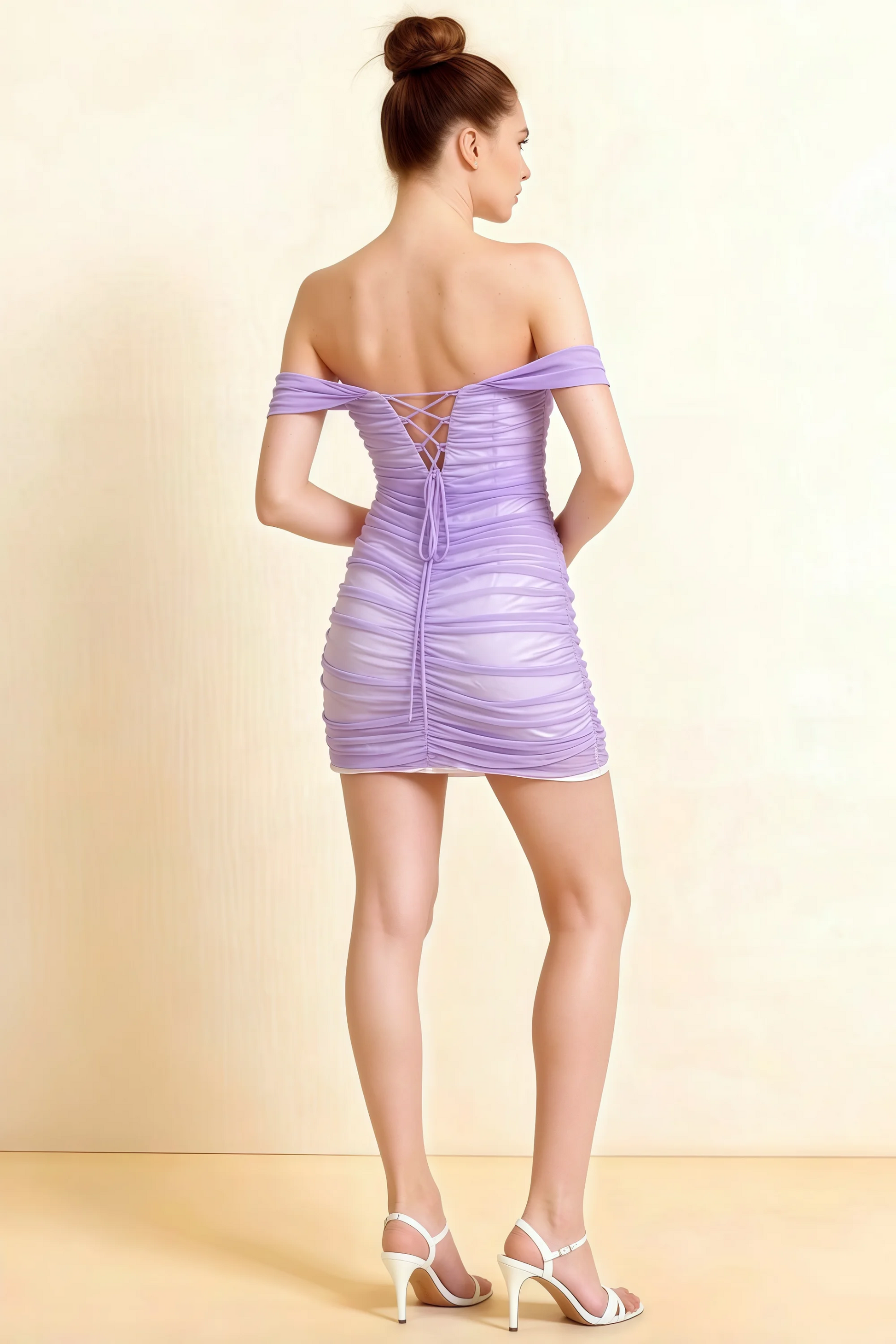 Alexandra Lilac Bodycon Lace-up Mini Dress with Ruched
