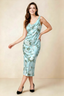 Alexis Blue Floral Cowl Neck Tie-back Midi Dress