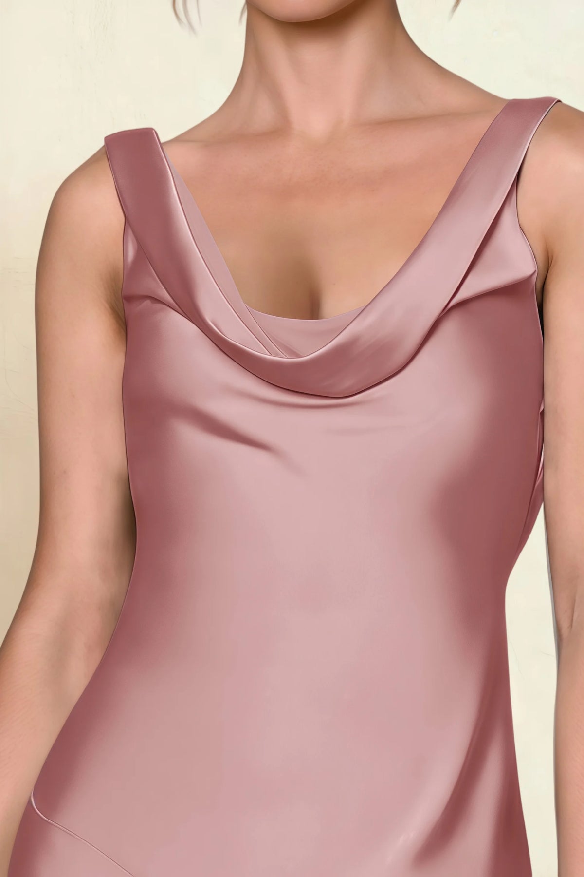 Alexis Dusty Rose Satin Cowl Neck Tie-back Midi Dress