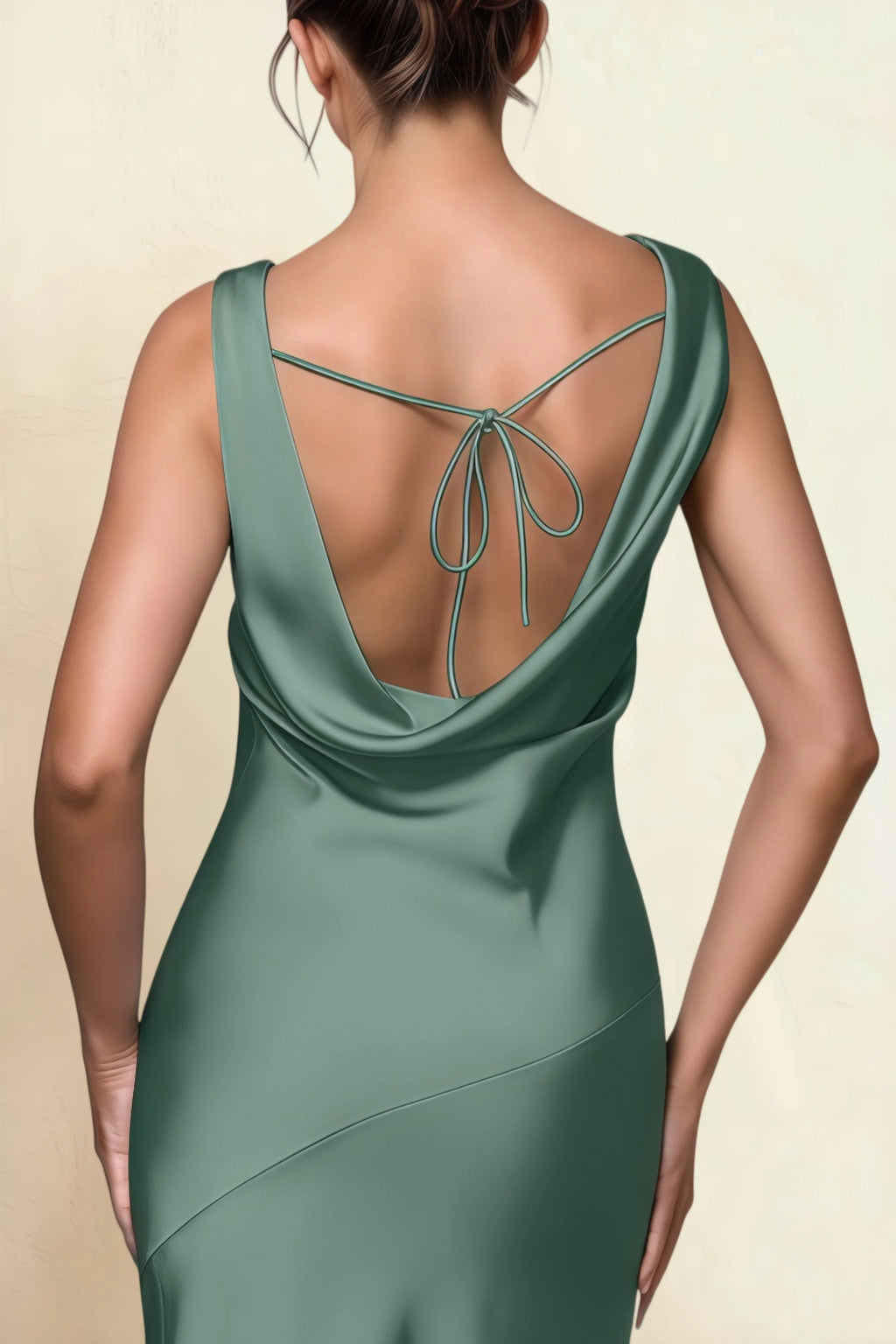 Alexis Eucalyptus Satin Cowl Neck Tie-back Midi Dress