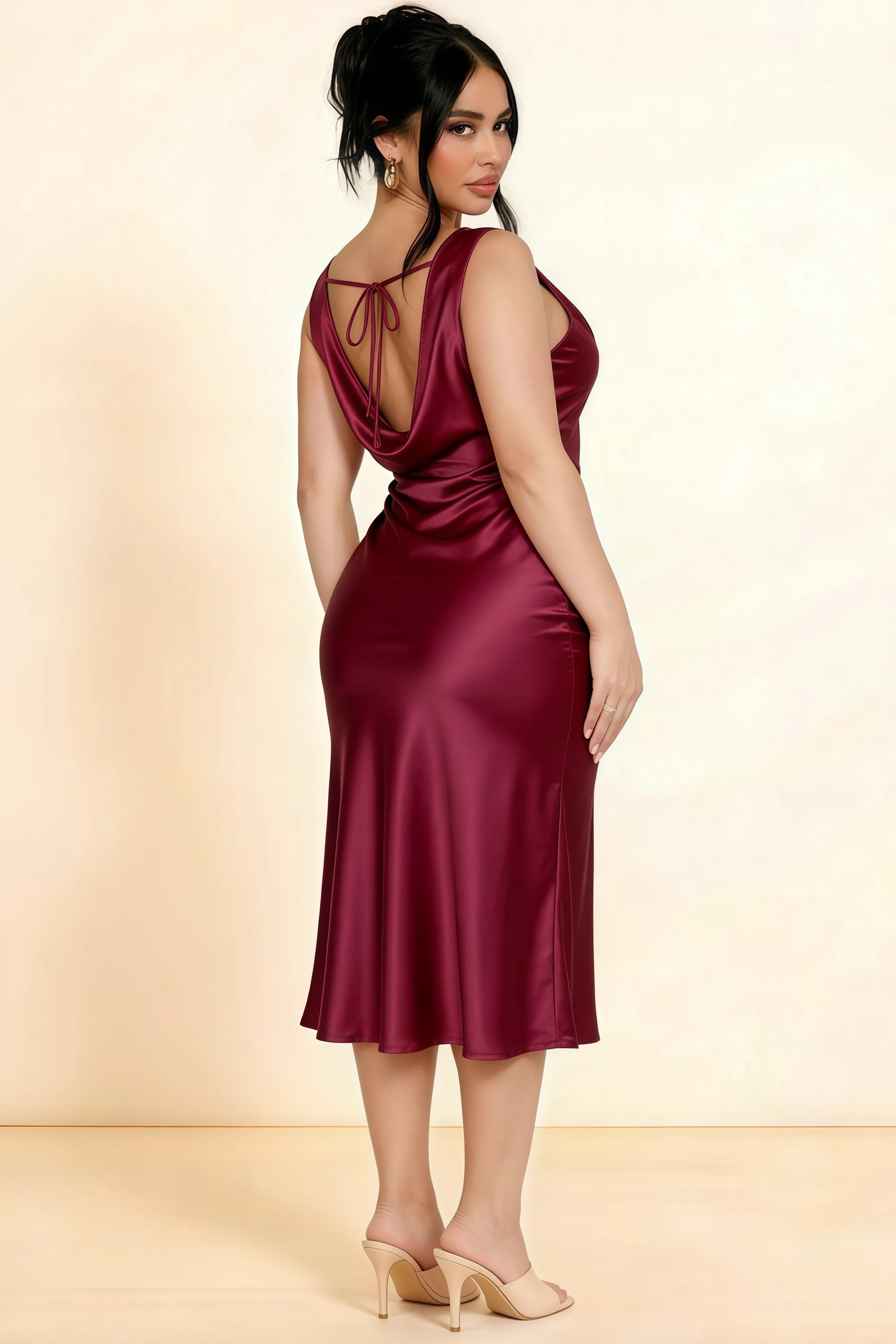 Alexis Mulberry Satin Cowl Neck Tie-back Midi Dress