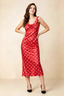 Alexis Red Polka Dot Cowl Neck Tie-back Midi Dress
