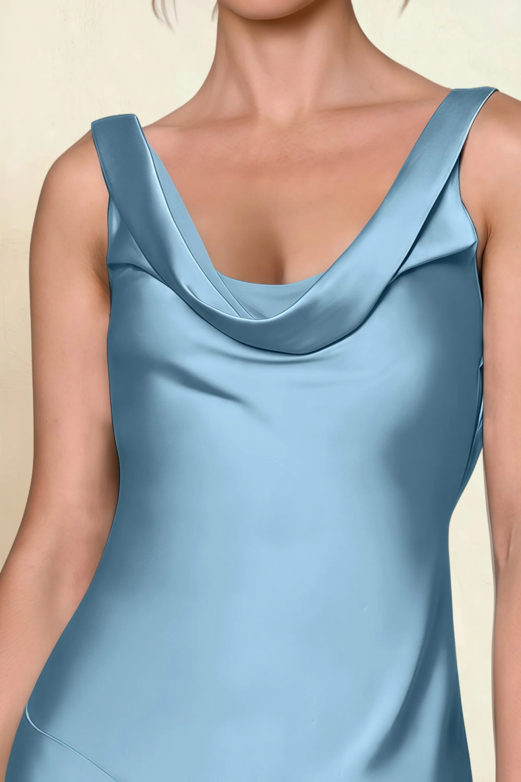 Alexis Steel Blue Satin Cowl Neck Tie-back Midi Dress