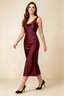 Alexis Wine Satin Cowl Neck Tie-back Midi Dress