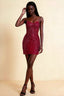Alice Burgundy Bodycon Beaded Mini Dress with Lace-up