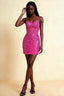 Alice Fuchsia Bodycon Beaded Mini Dress with Lace-up