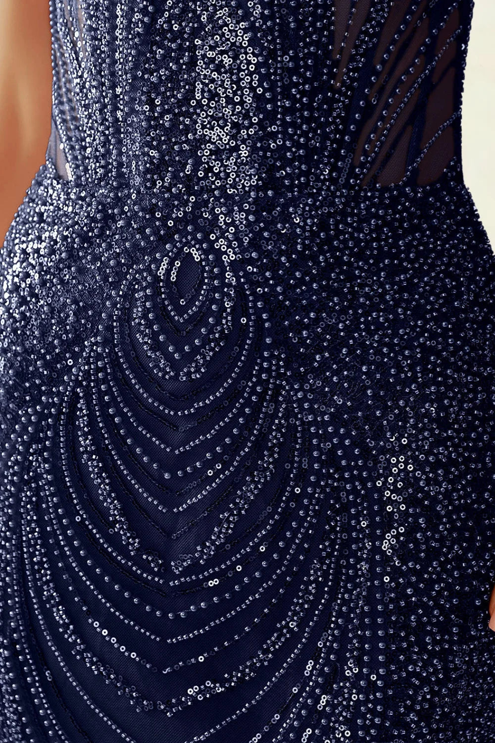 Alice Navy Bodycon Beaded Mini Dress with Lace-up
