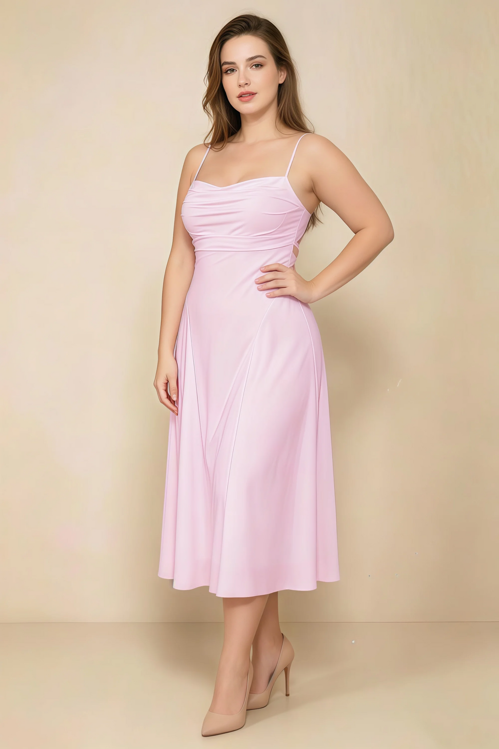 Alina Candy Pink Satin Crisscross Lace-Up Back Midi Dress