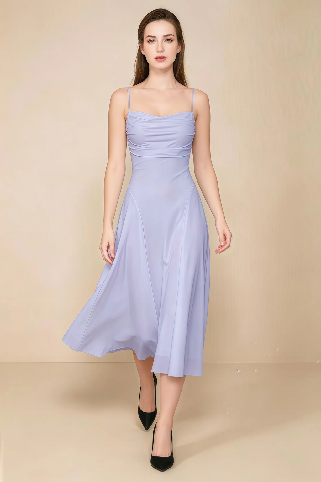 Alina Lavender Satin Crisscross Lace-Up Back Midi Dress