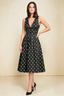 Alison Black Polka Dot V-Neck Structured Midi Dress