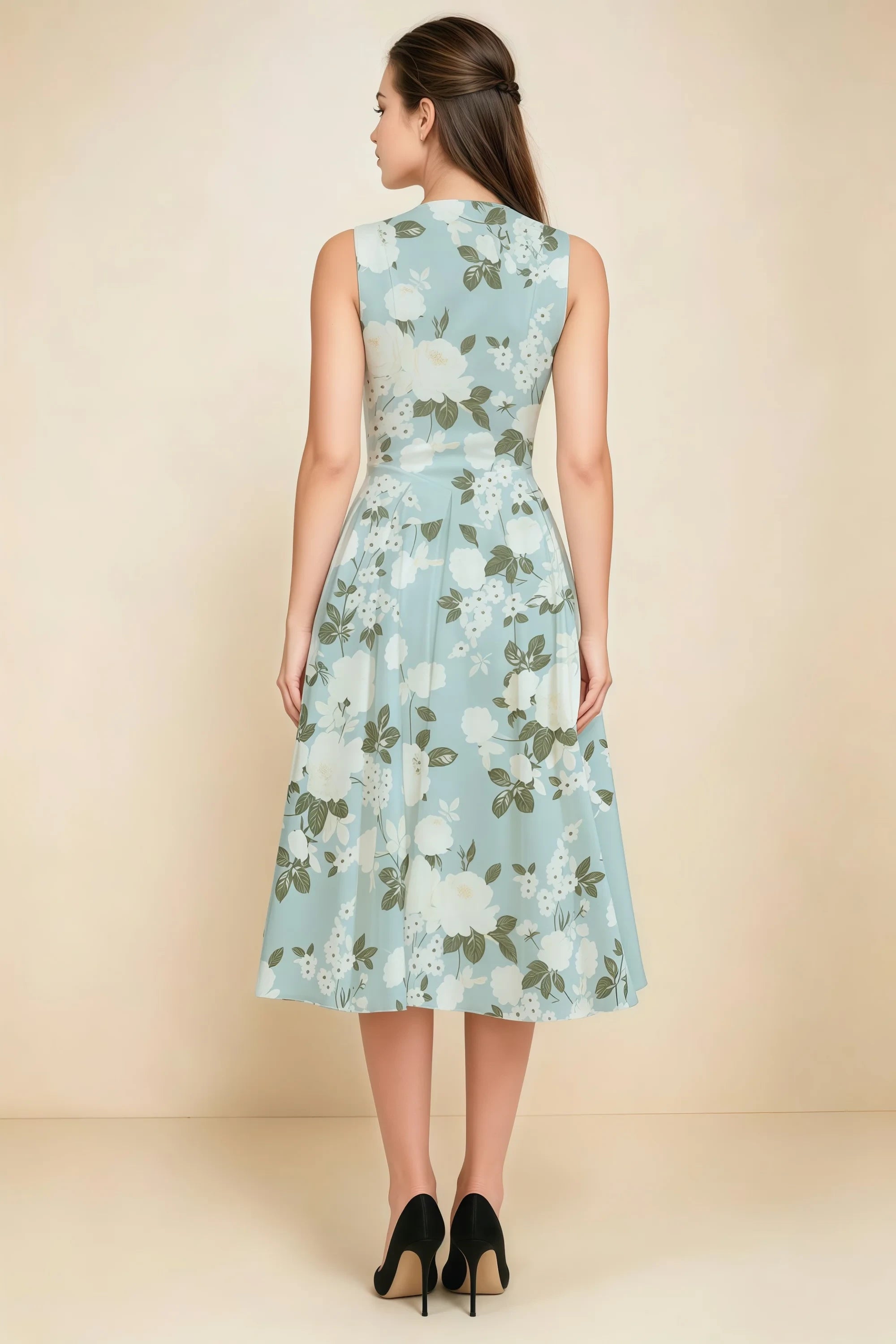 Alison Blue Floral V-Neck Structured Midi Dress Secondary image