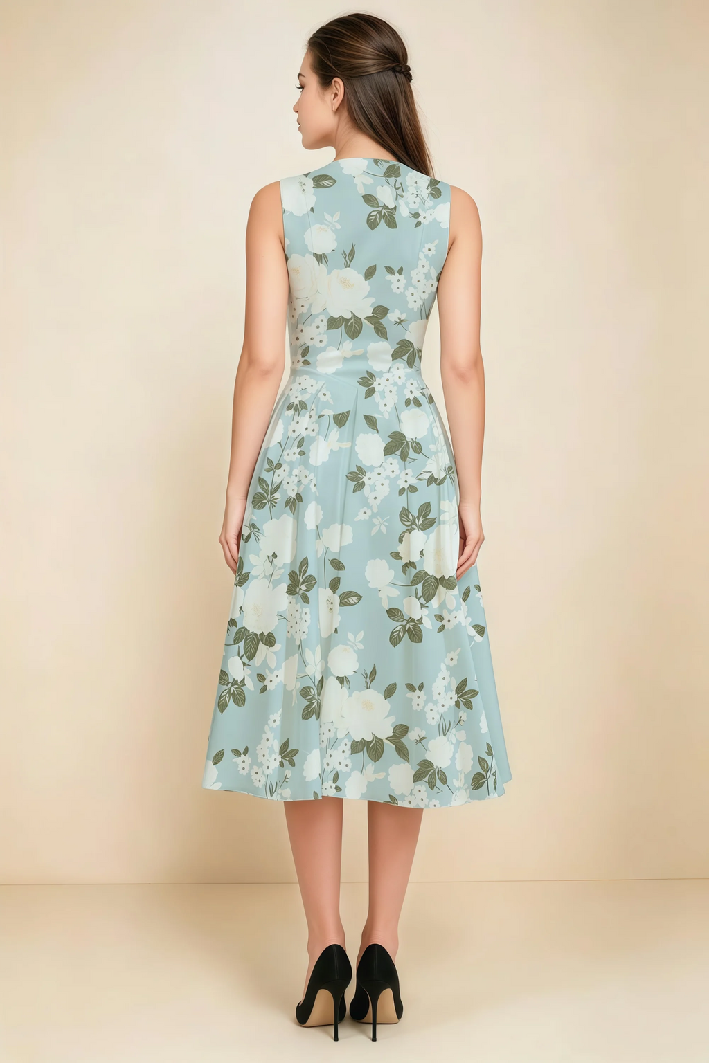 Alison Blue Floral V-Neck Structured Midi Dress