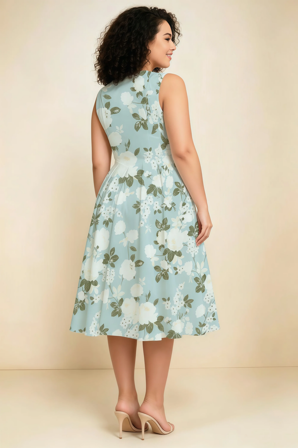 Alison Blue Floral V-Neck Structured Midi Dress