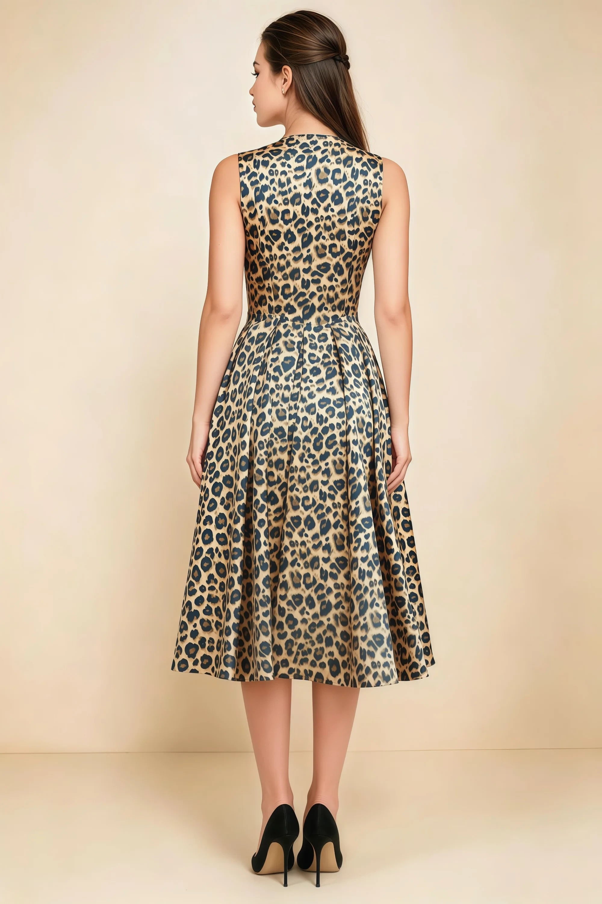 Alison Brown Leopard Print V-Neck Structured Midi Dress Secondary image