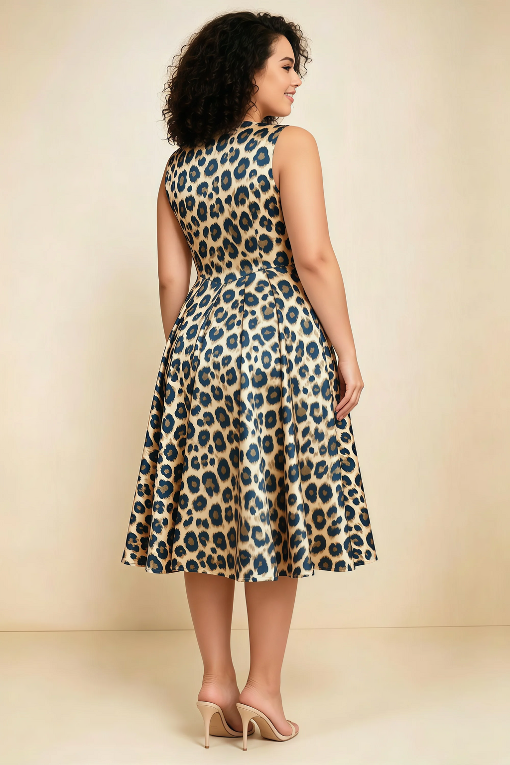 Alison Brown Leopard Print V-Neck Structured Midi Dress