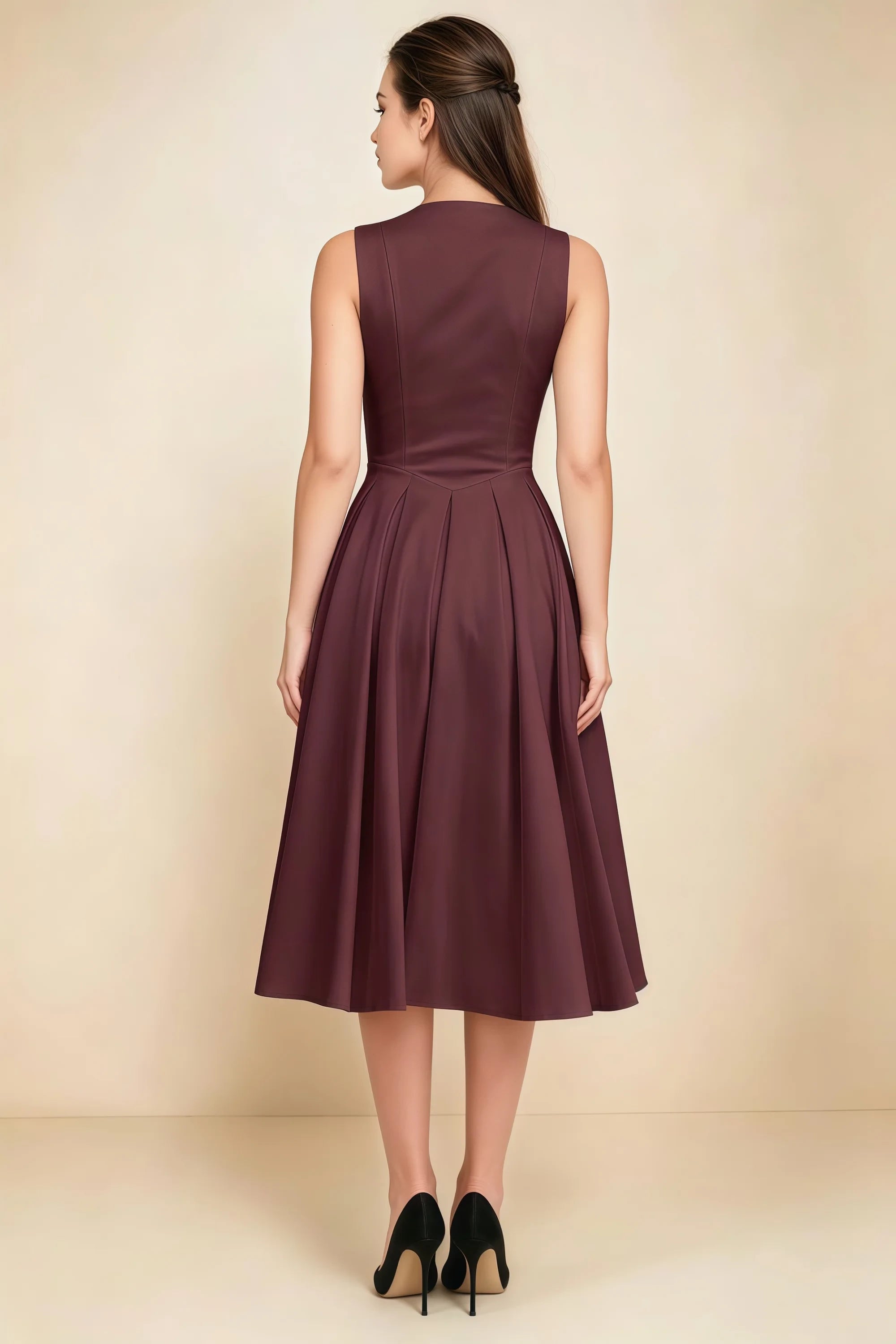 Alison Chocolate Brown V-Neck Structured Midi Dress Secondary image
