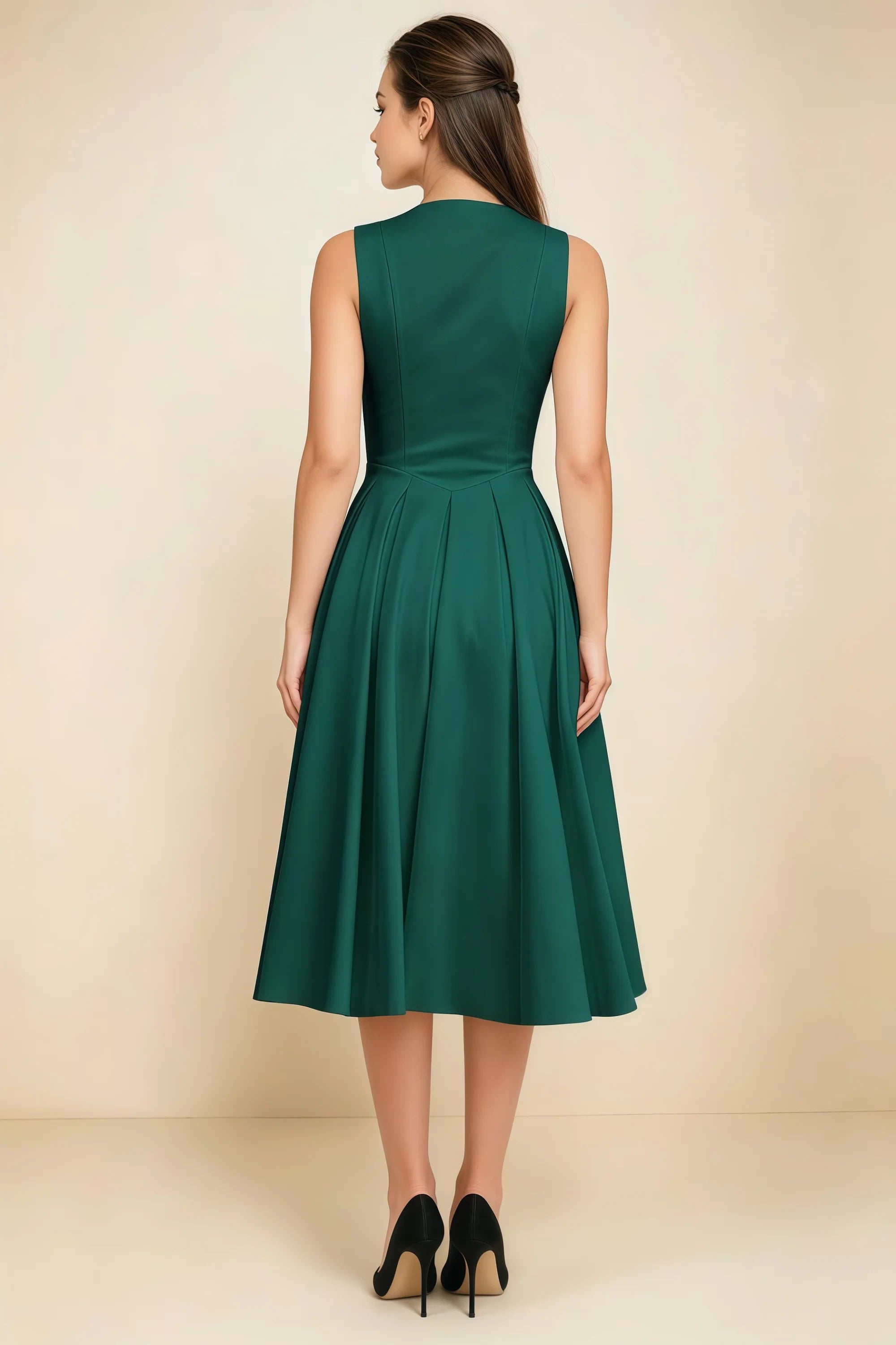 Alison Emerald Green V-Neck Structured Midi Dress Imagen secundaria del producto