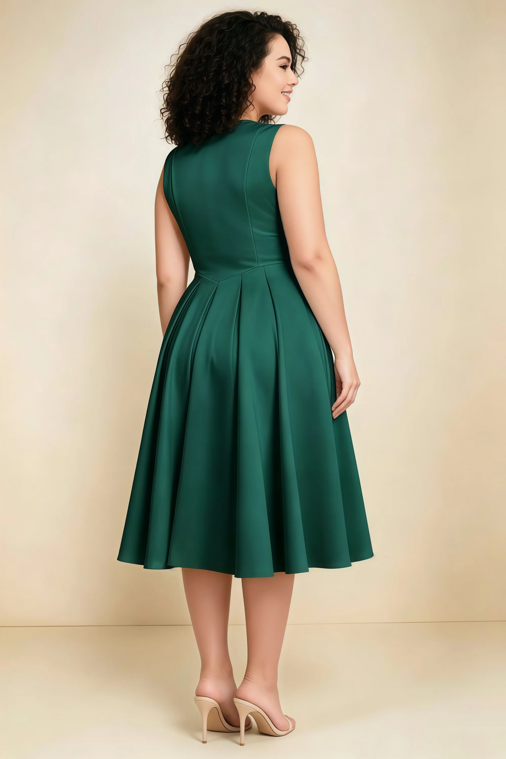 Alison Emerald Green V-Neck Structured Midi Dress