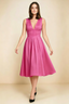 Alison Fuchsia V-Neck Structured Midi Dress