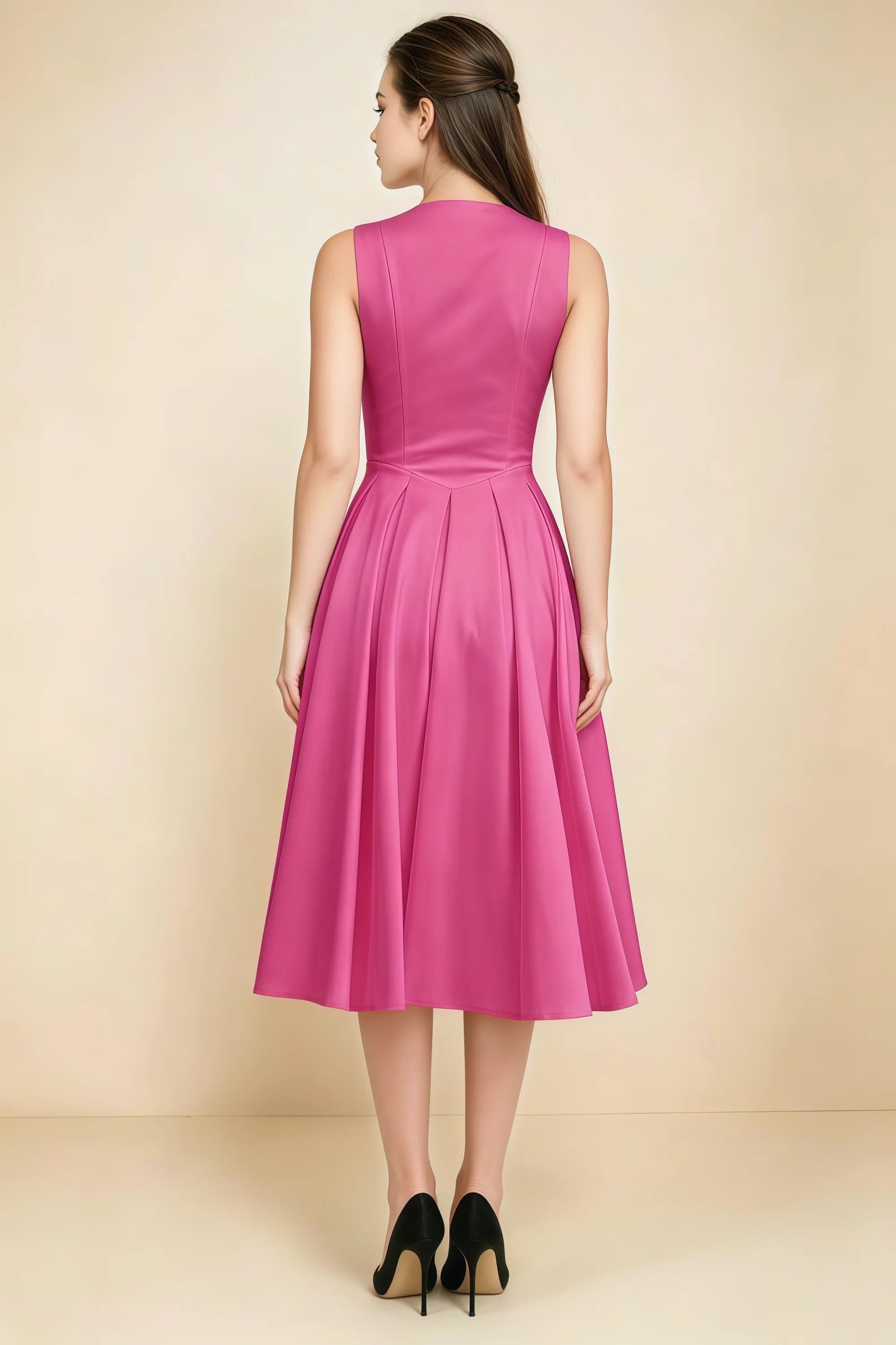 Alison Fuchsia V-Neck Structured Midi Dress Imagen secundaria del producto