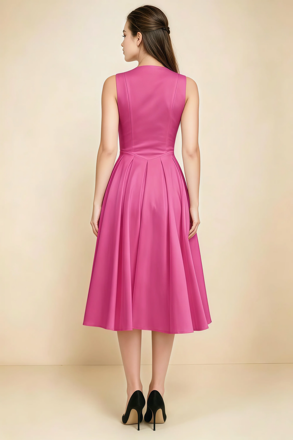 Alison Fuchsia V-Neck Structured Midi Dress