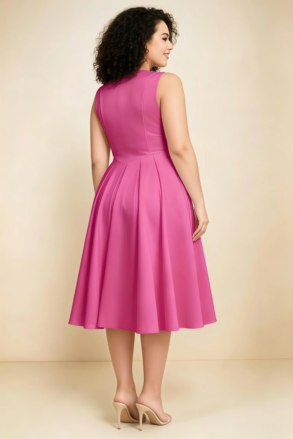 Alison Fuchsia V-Neck Structured Midi Dress