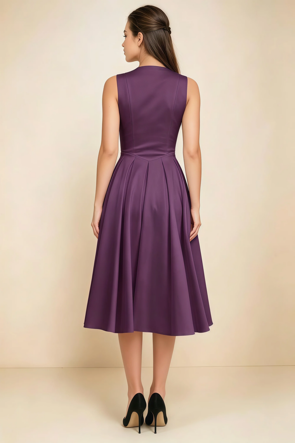Alison Grape V-Neck Structured Midi Dress
