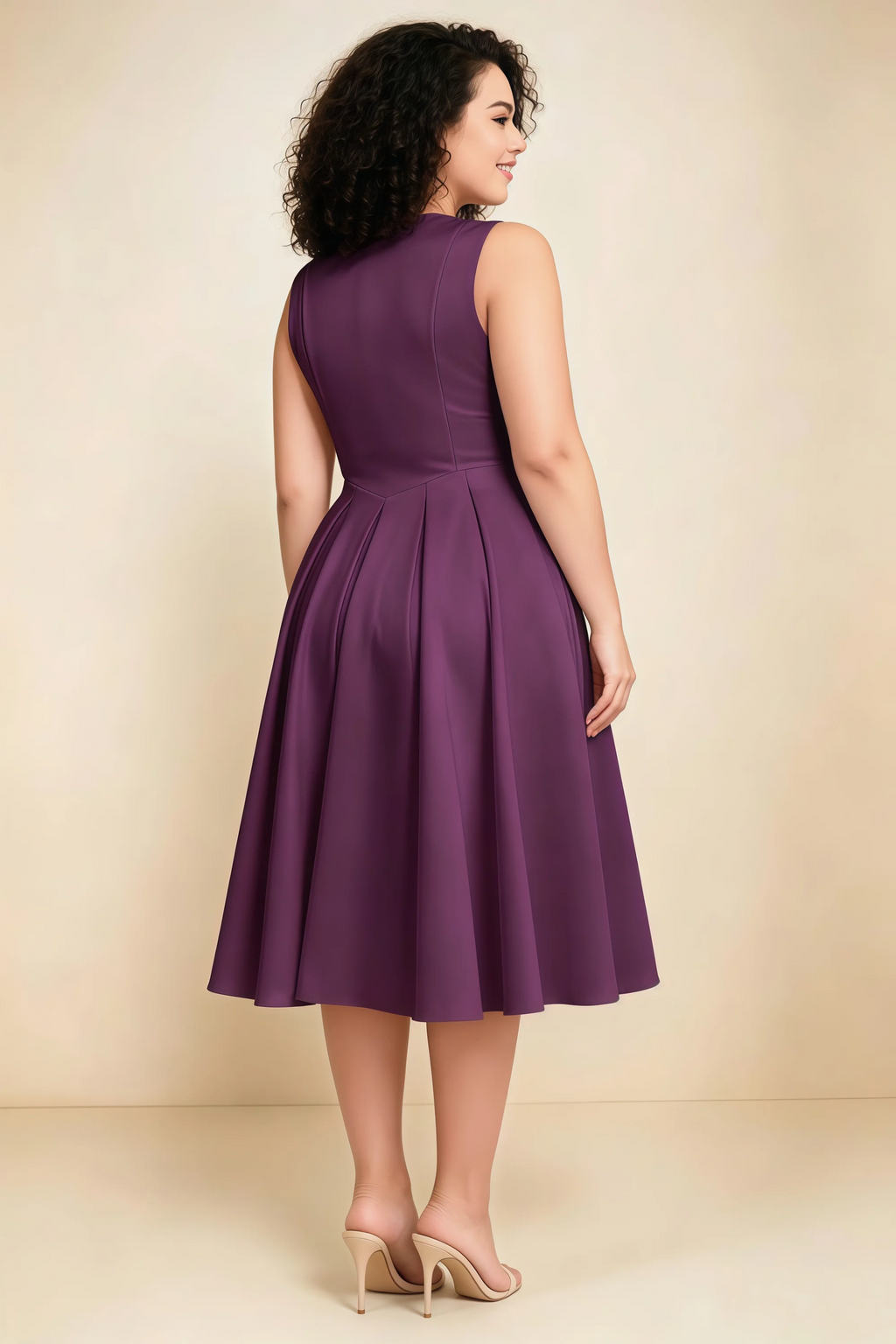 Alison Grape V-Neck Structured Midi Dress