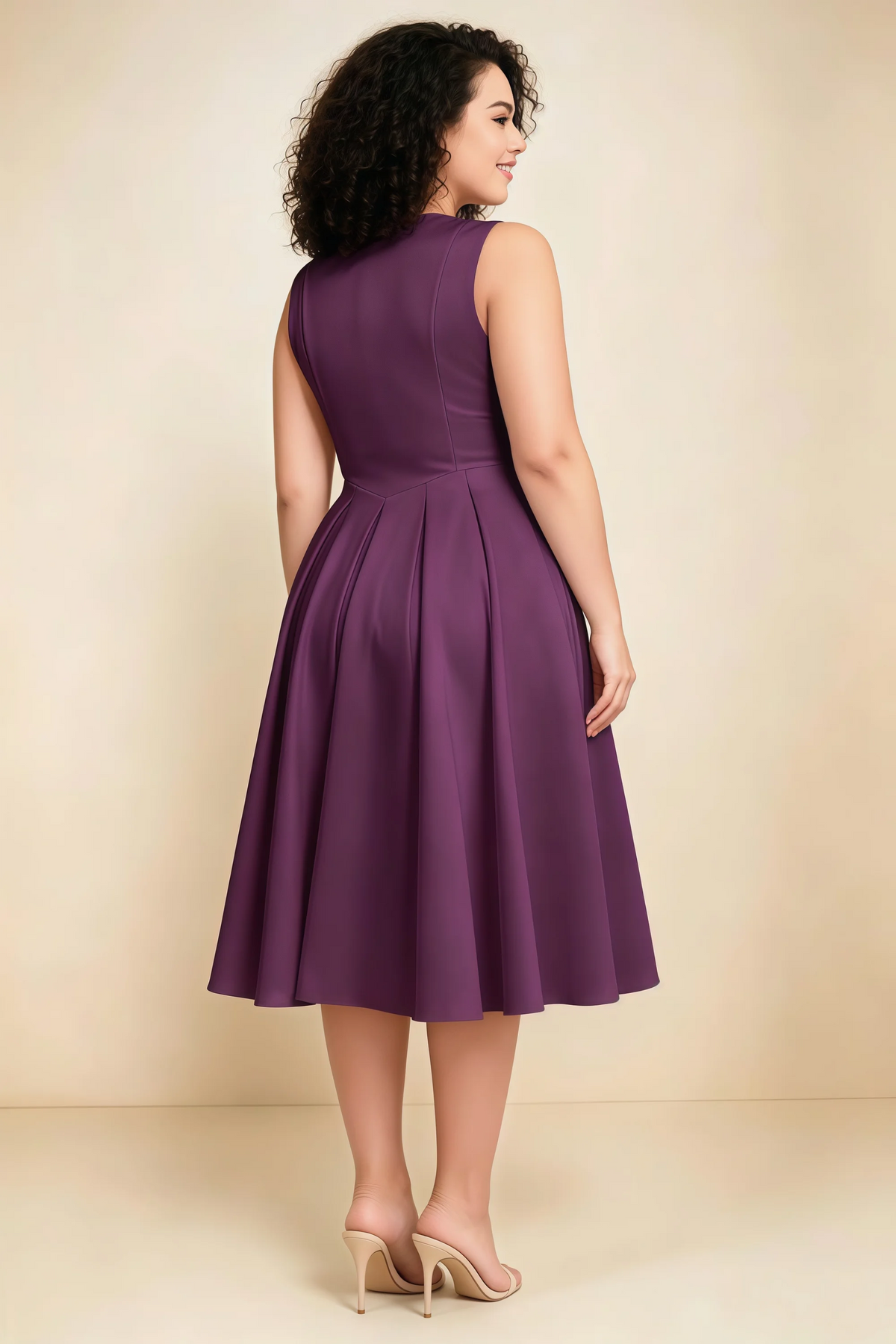Alison Grape V-Neck Structured Midi Dress
