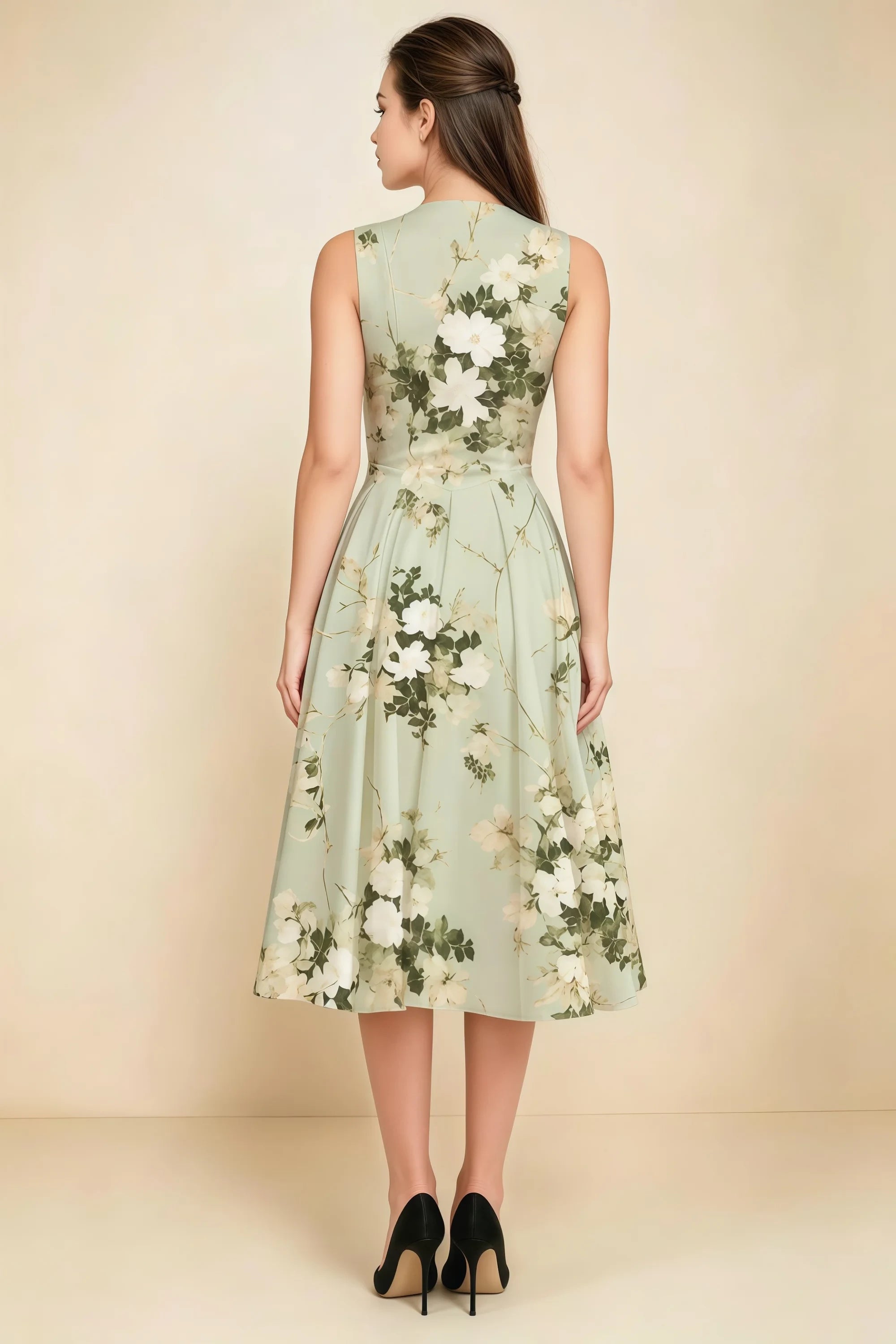 Alison Green Floral V-Neck Structured Midi Dress Secondary image