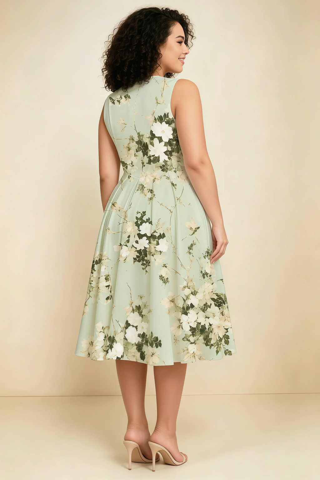 Alison Green Floral V-Neck Structured Midi Dress