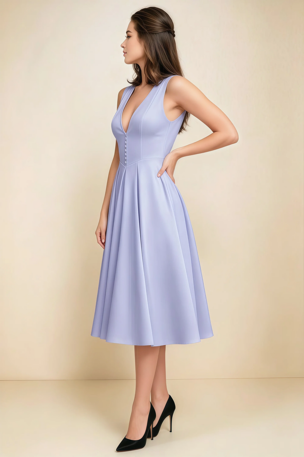 Alison Lavender V-Neck Structured Midi Dress