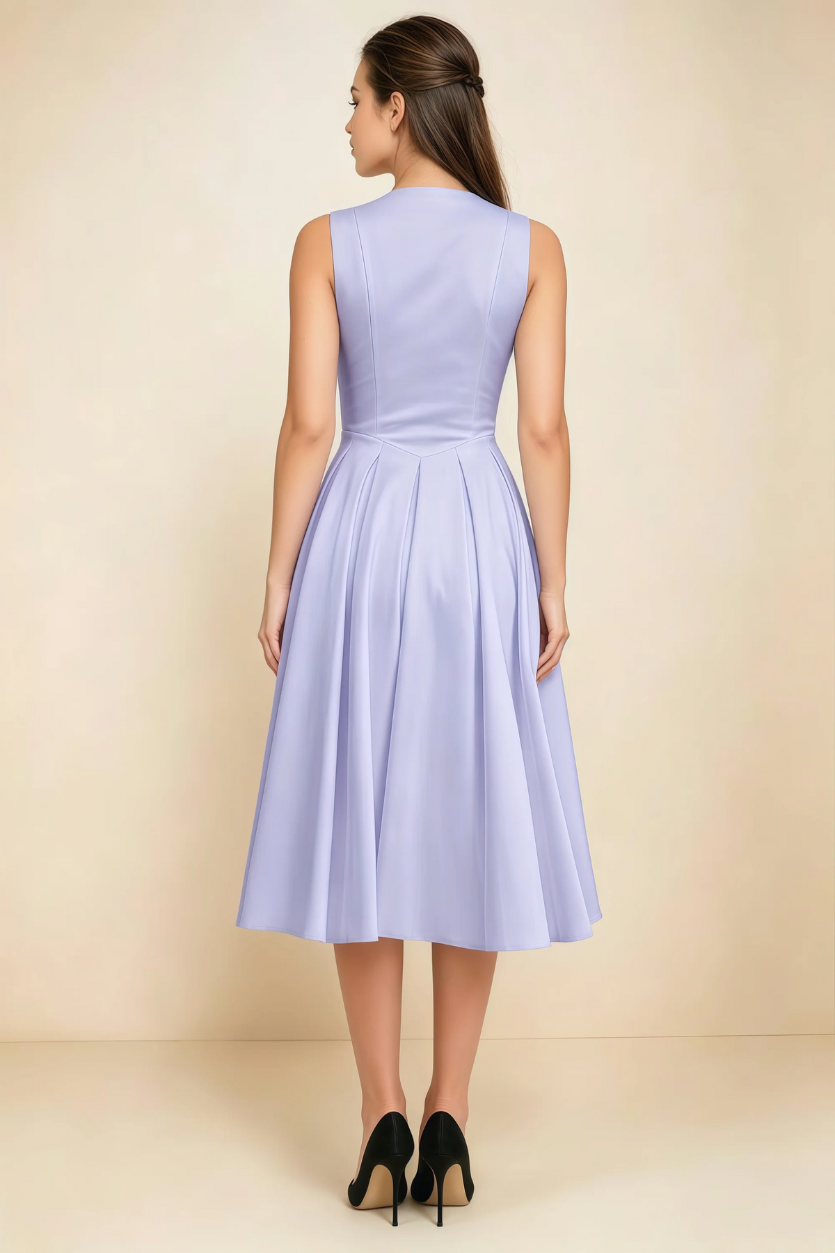 Alison Lavender V-Neck Structured Midi Dress