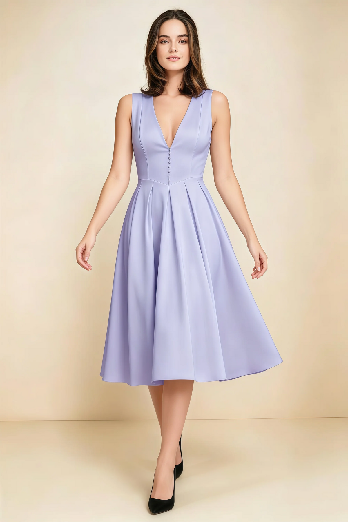 Alison Lavender V-Neck Structured Midi Dress