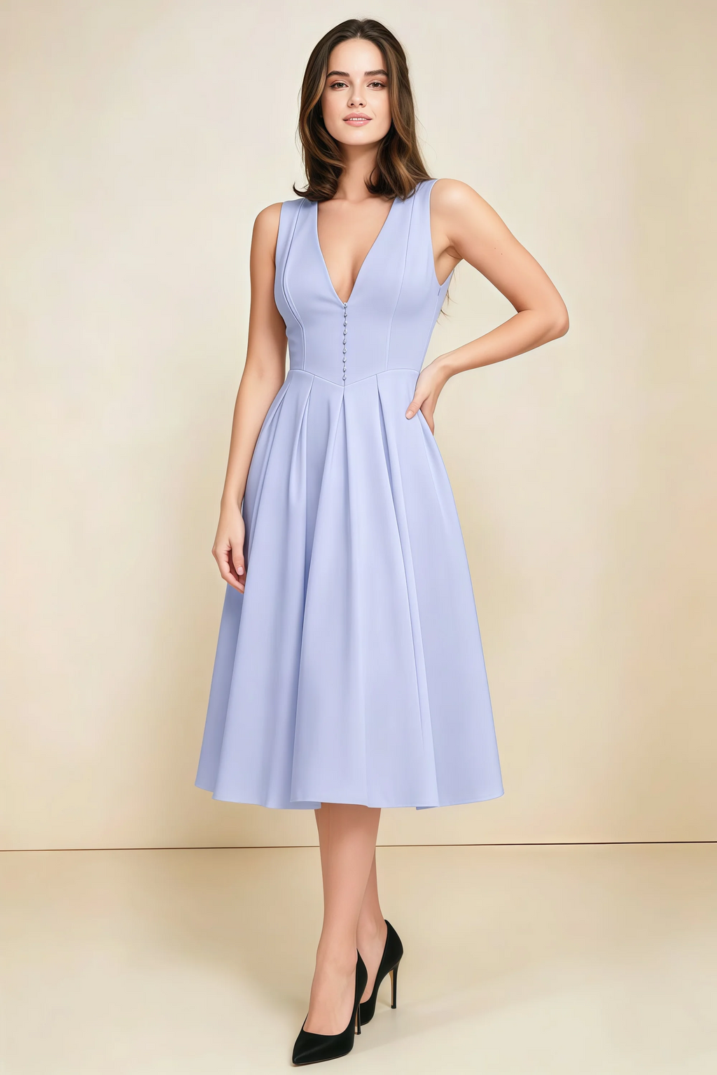 Alison Lavender V-Neck Structured Midi Dress
