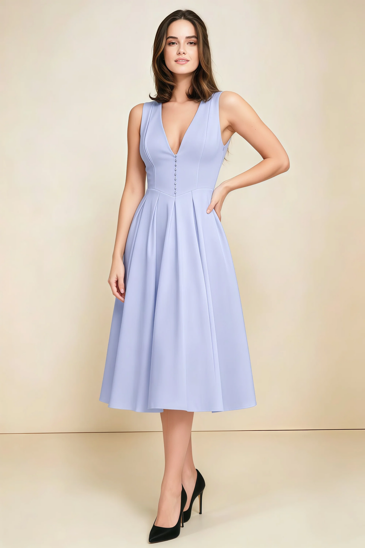 Alison Lavender V-Neck Structured Midi Dress