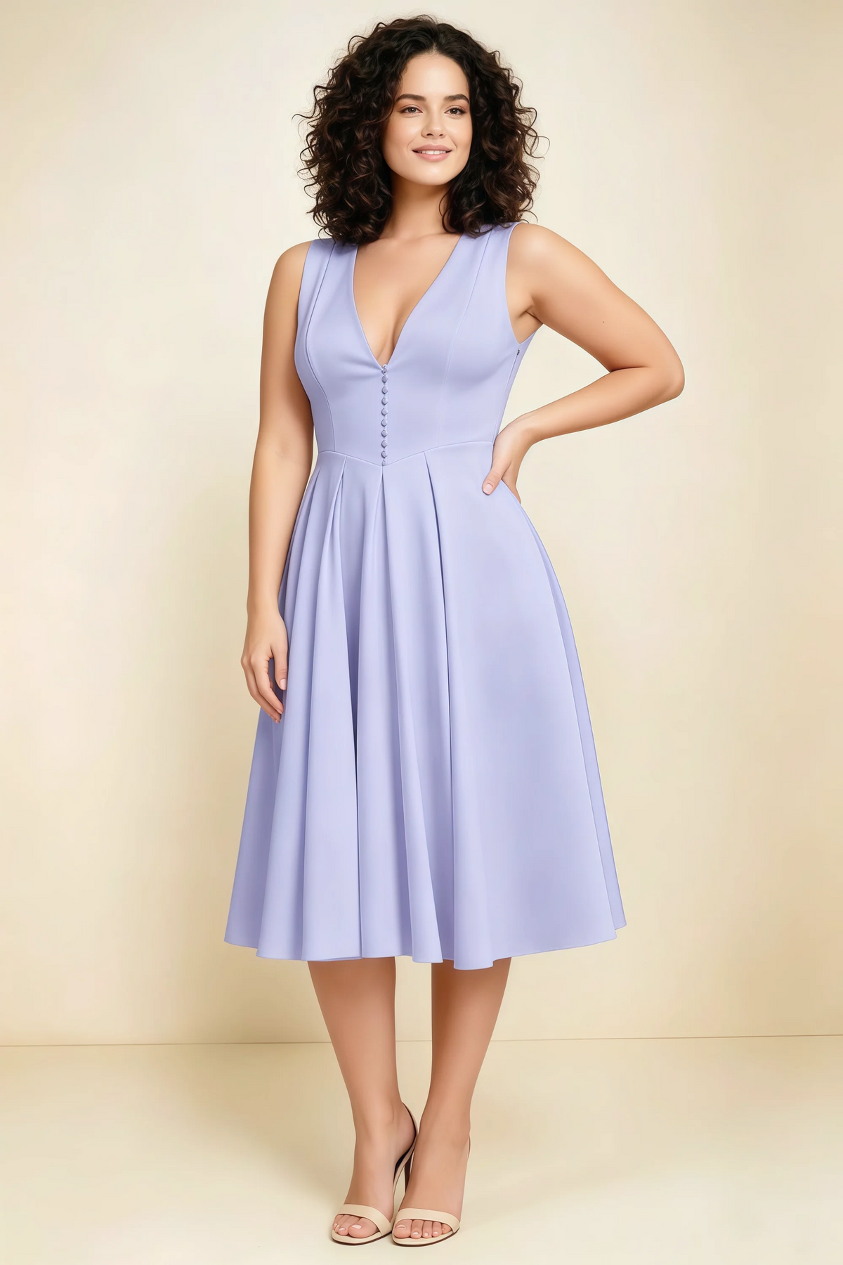 Alison Lavender V-Neck Structured Midi Dress