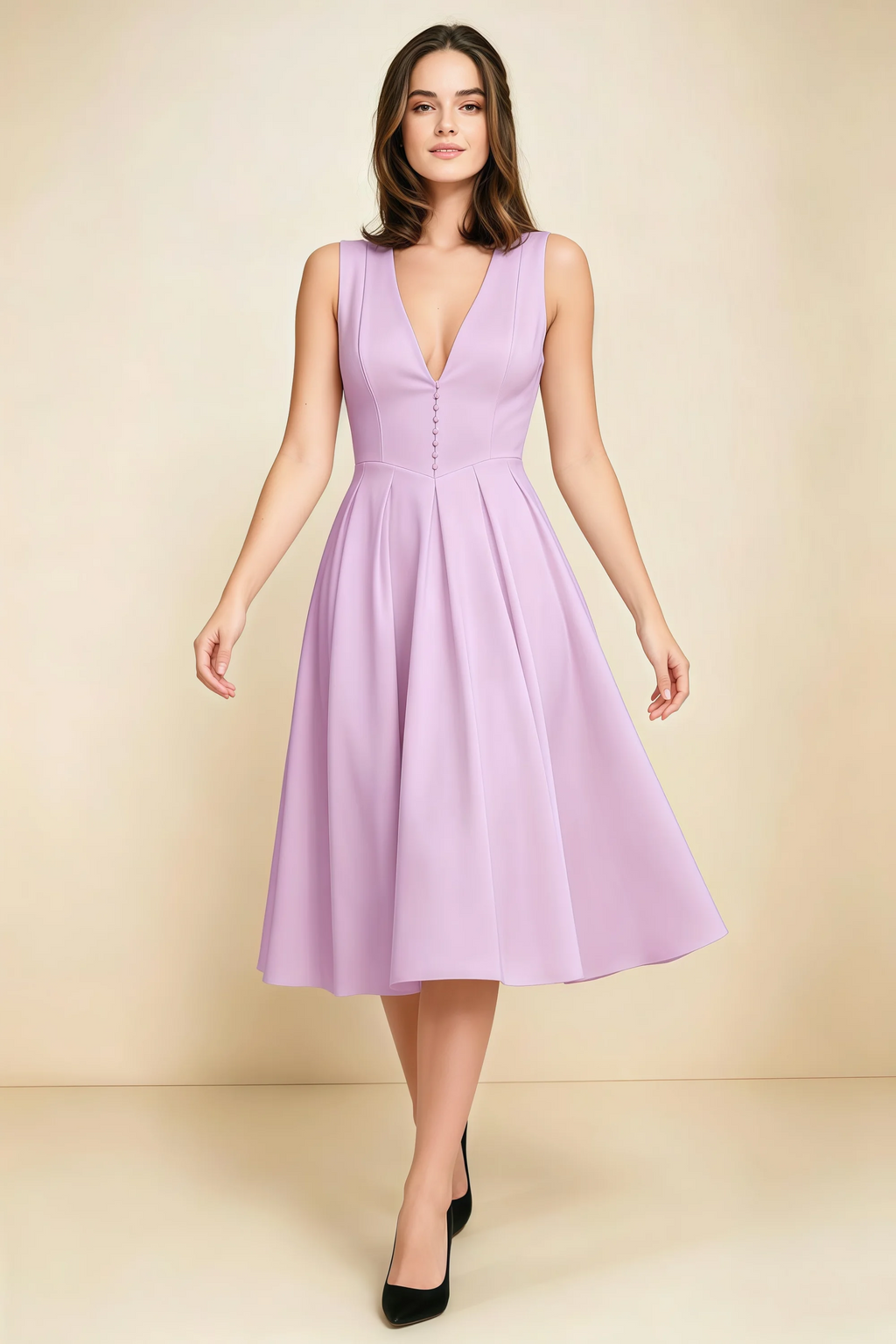 Alison Lilac V-Neck Structured Midi Dress