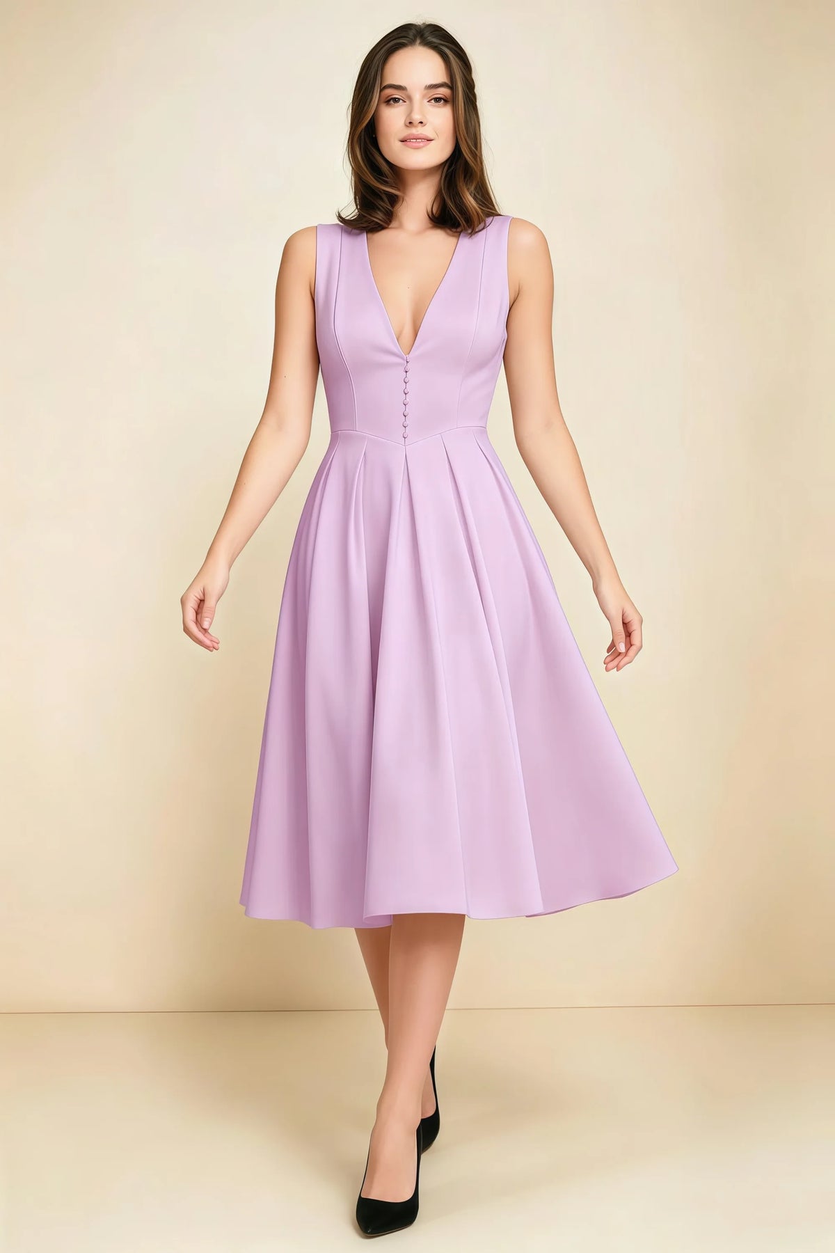 Alison Lilac V-Neck Structured Midi Dress Main image