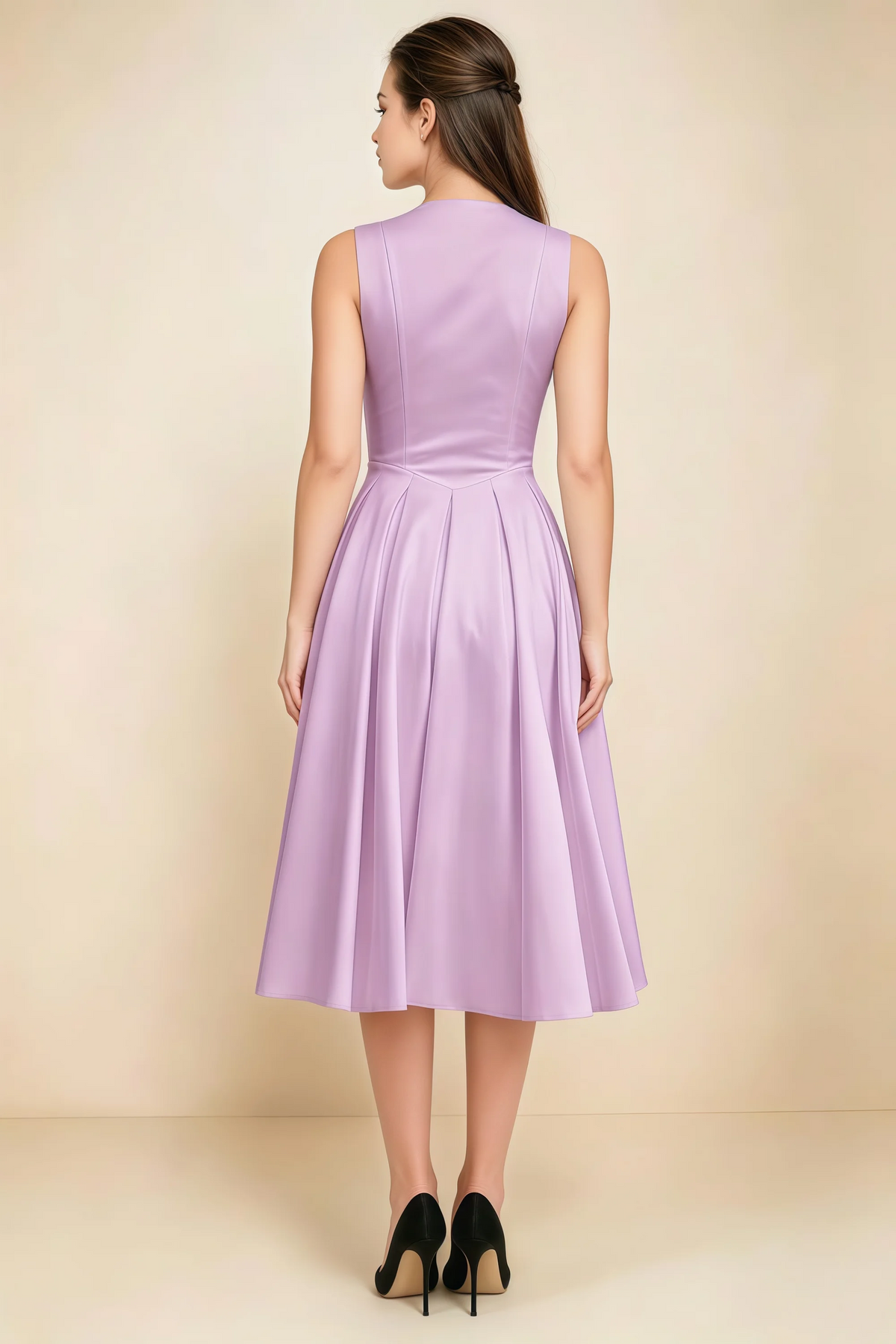 Alison Lilac V-Neck Structured Midi Dress