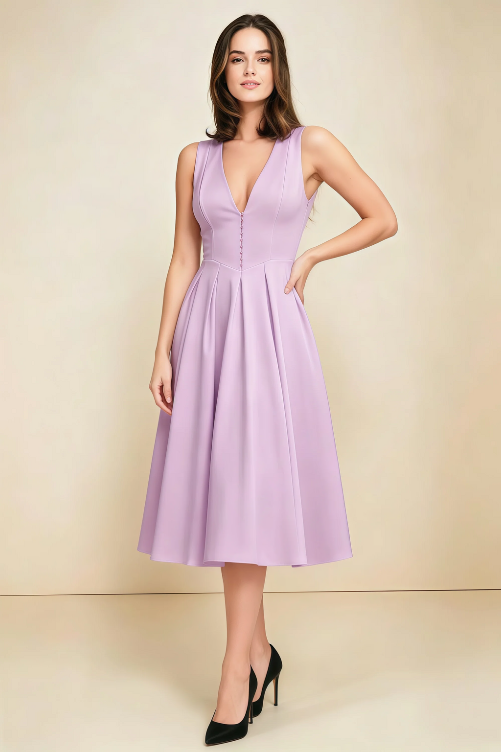 Alison Lilac V-Neck Structured Midi Dress