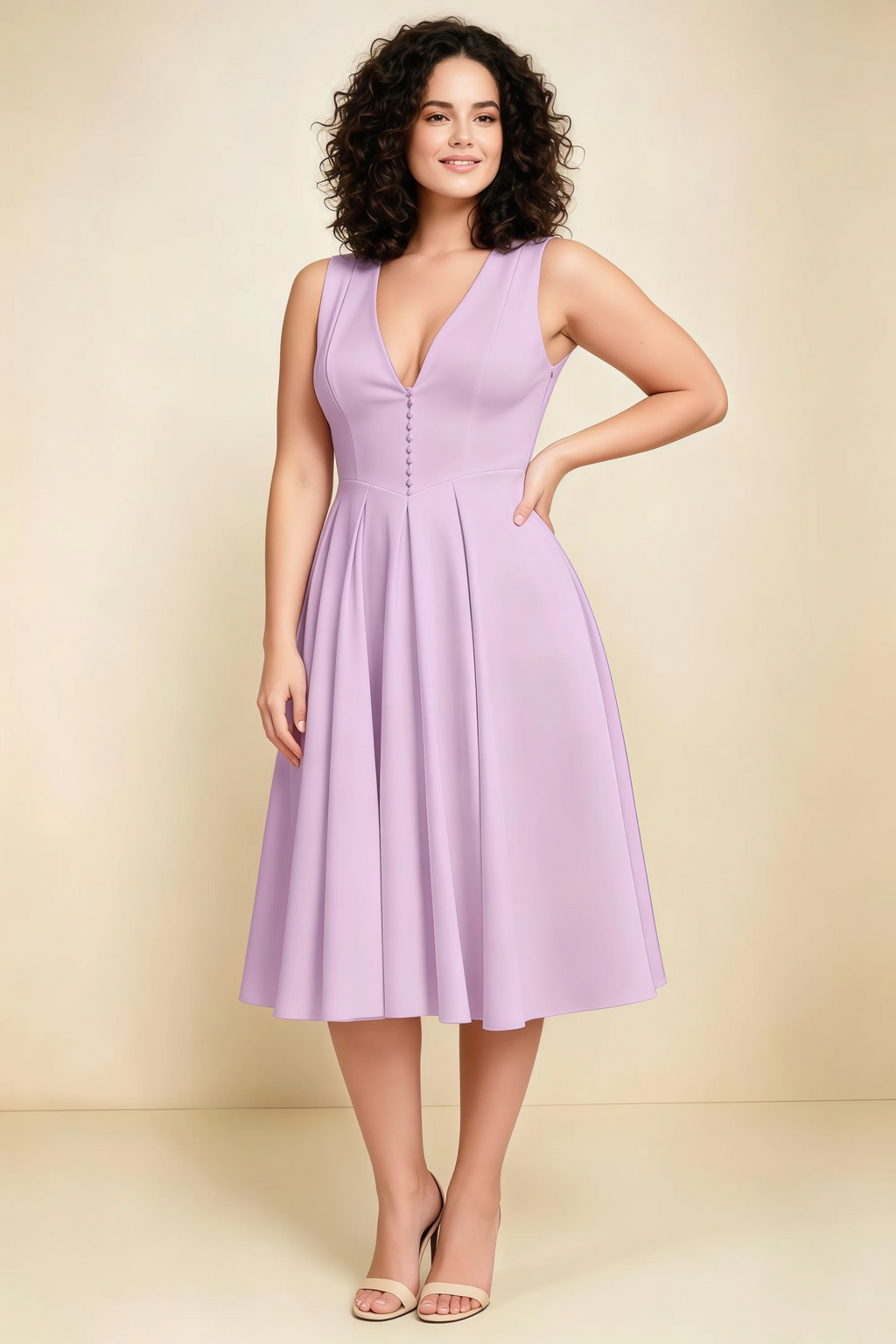 Alison Lilac V-Neck Structured Midi Dress