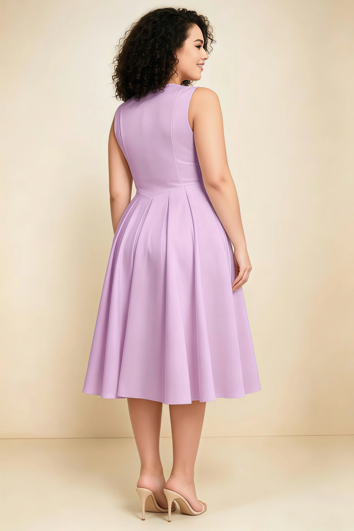Alison Lilac V-Neck Structured Midi Dress