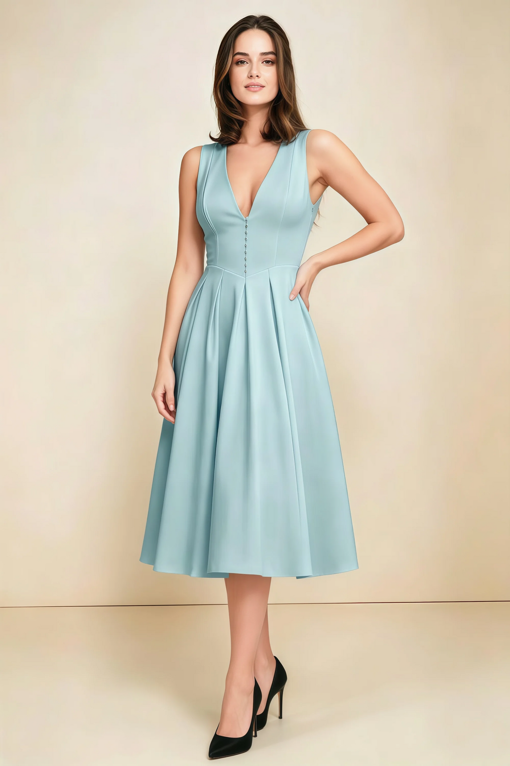 Alison Mist V-Neck Structured Midi Dress
