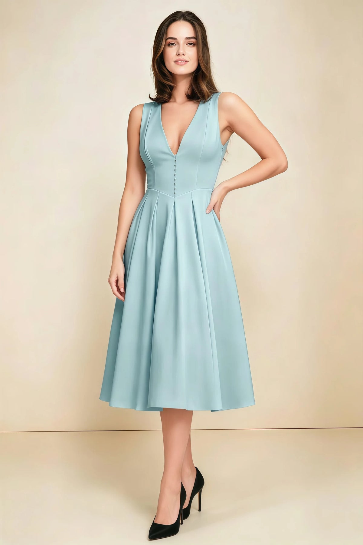 Alison Mist V-Neck Structured Midi Dress Imagen principal del producto