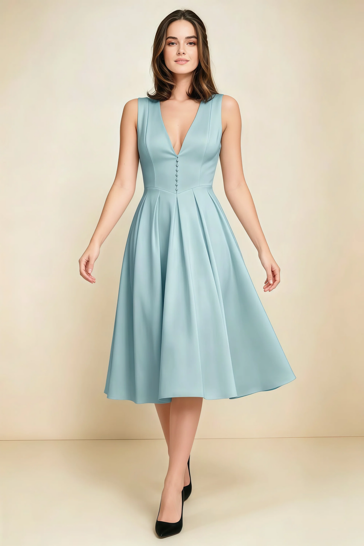 Alison Mist V-Neck Structured Midi Dress