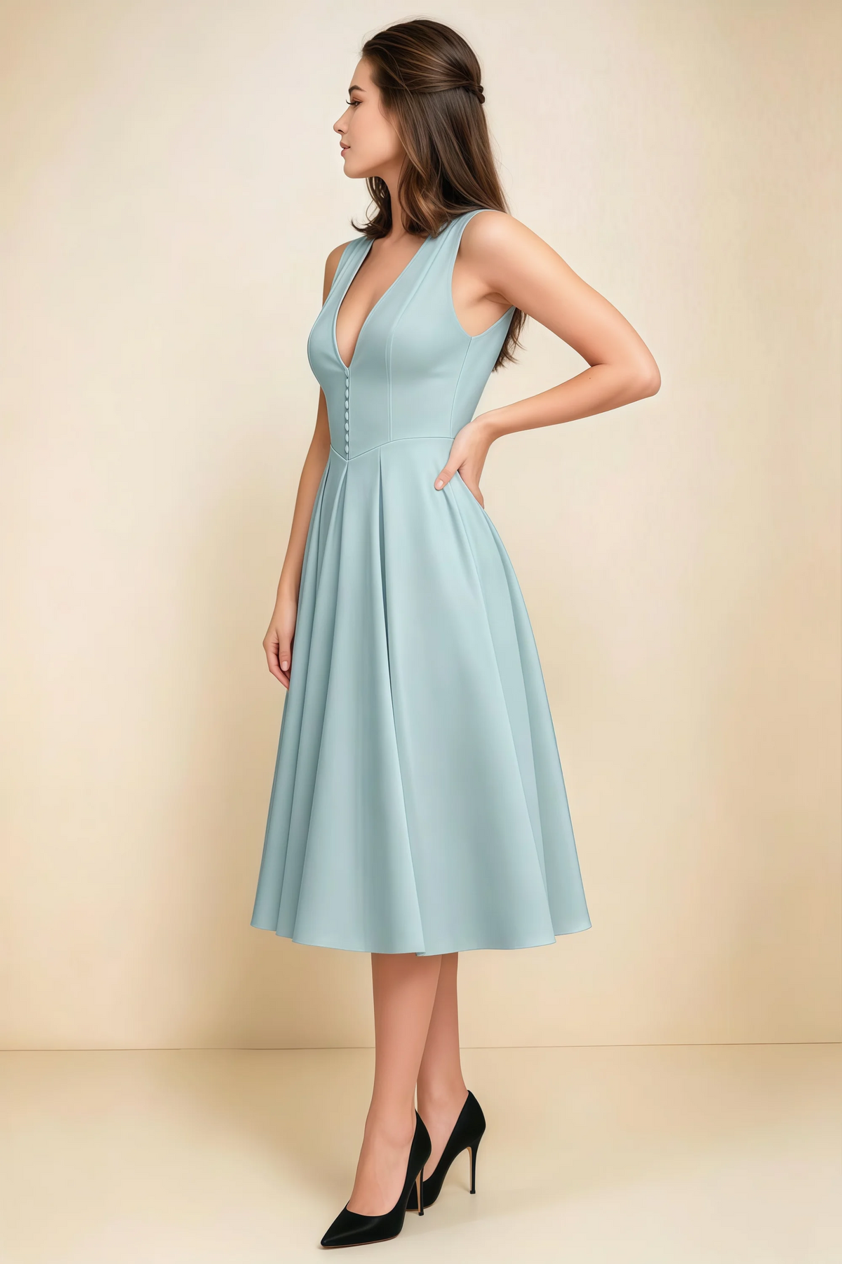 Alison Mist V-Neck Structured Midi Dress